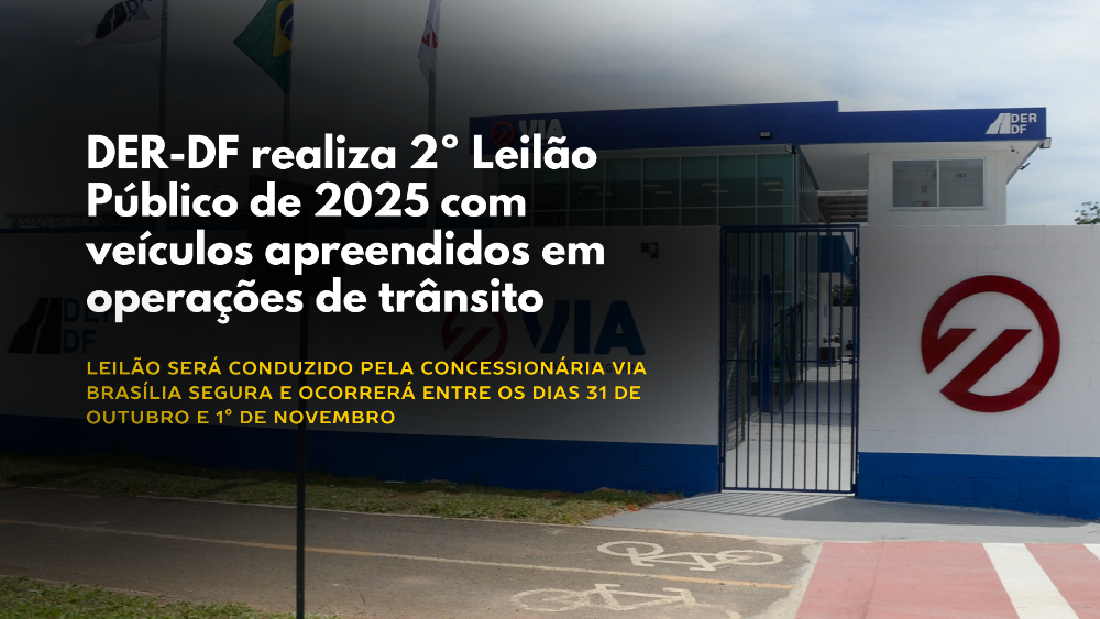 Capa da notícia: DER-DF realiza 2º Leilão Público de 2025 com veículos apreendidos em operações de trânsito